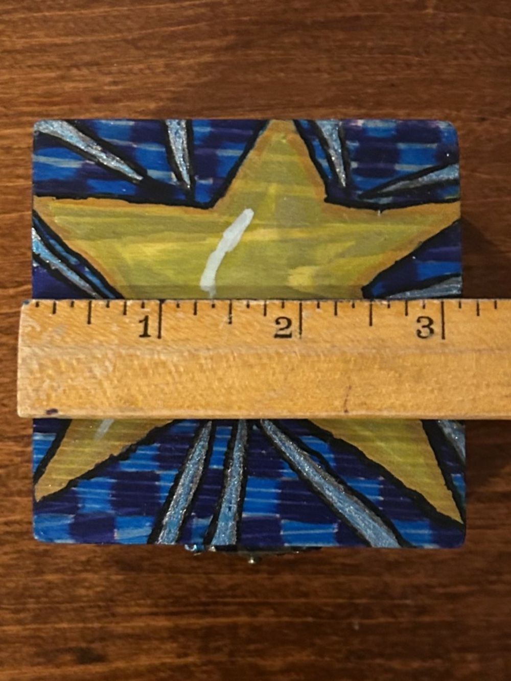 Hand-Painted Yellow Star Art Wooden Box - Picture 6 of 6